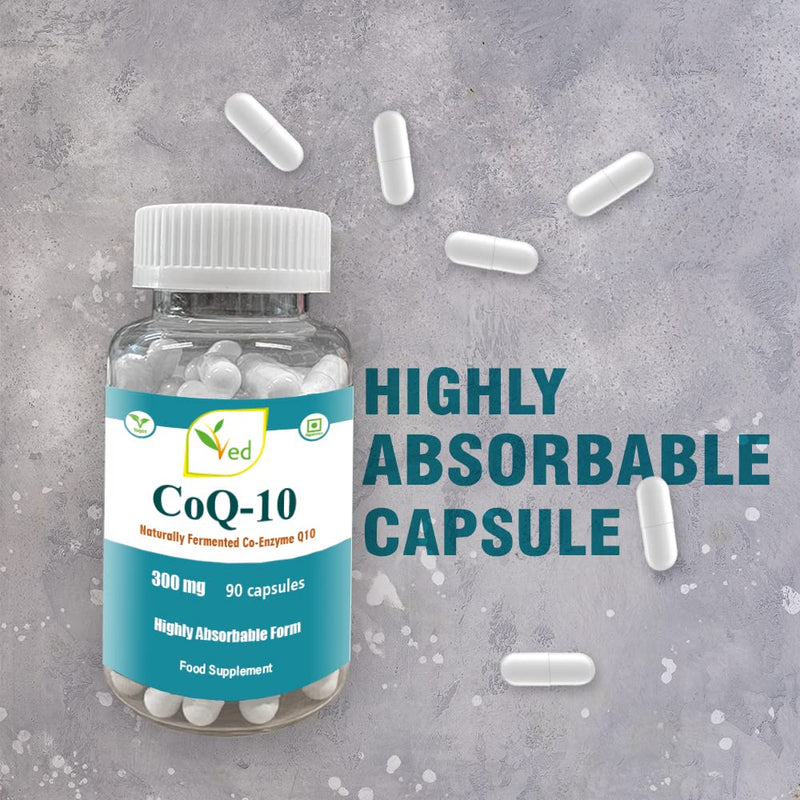 Ved's Co Enzyme Q10 Best High Absorption CoQ10 Capsule, Vegetarian, Gluten Free, Dietary Supplement, 300 mg 90 Veggie Capsules - BeesActive Australia