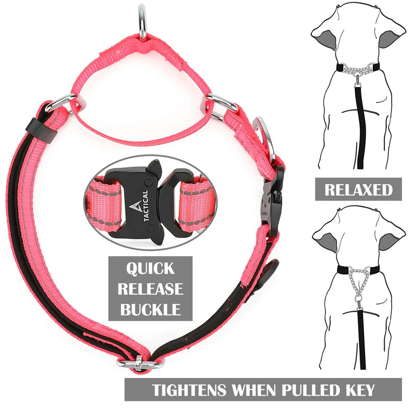 DEYACE Martingale Collar with Quick Snap Metal Buckle, Adjustable Soft Padded Reflective Nylon Prevents Slipping Out Martingale Collar for Small Medium Large Dogs PINK L / Neck Girth 18"-26" - BeesActive Australia