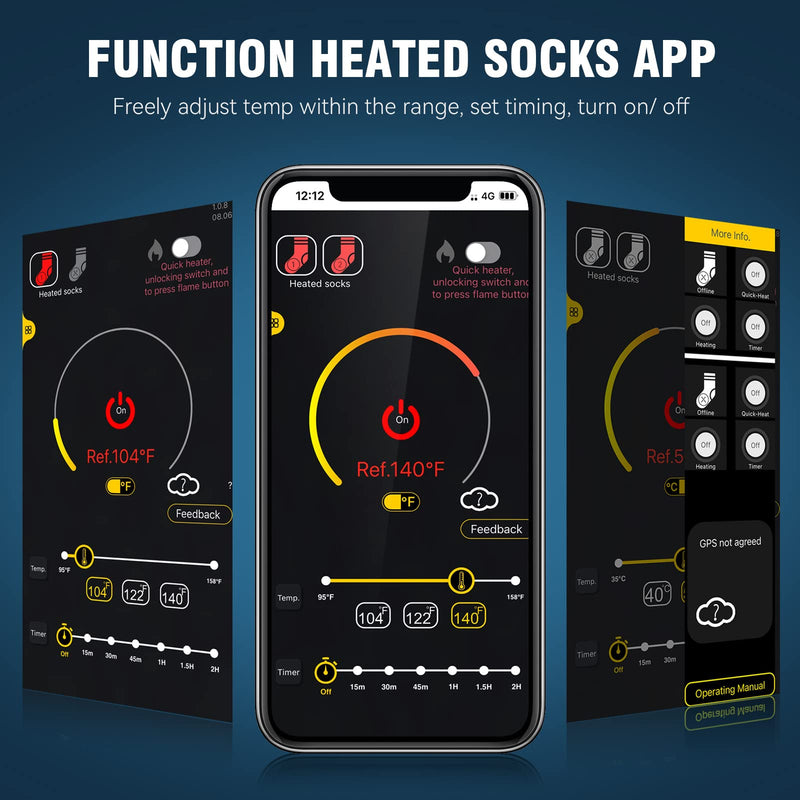 Heated Socks for Men Women Rechargeable Washable,Electric 5000 mAh Battery Foot Warmers,Bluetooth APP Remote Control,Working Hunting Camping Skiing Fishing - BeesActive Australia