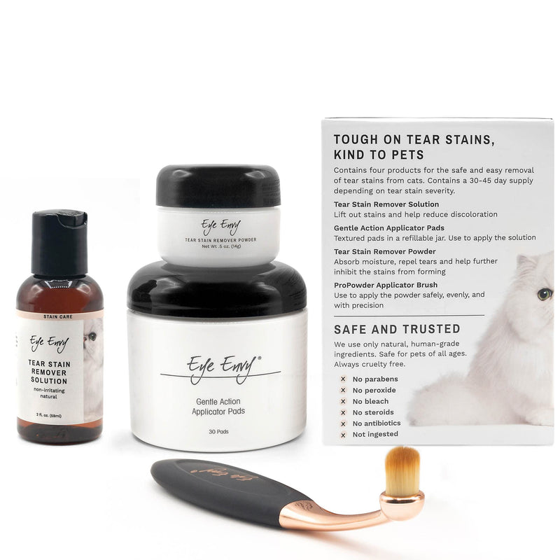 Eye Envy Cat Tear Stain Remover Starter Kit with ProPowder Brush | Stain Solution, Applicator Pads, Stain Powder and Applicator Brush | Lasts 30-45 Days Small Brush - BeesActive Australia