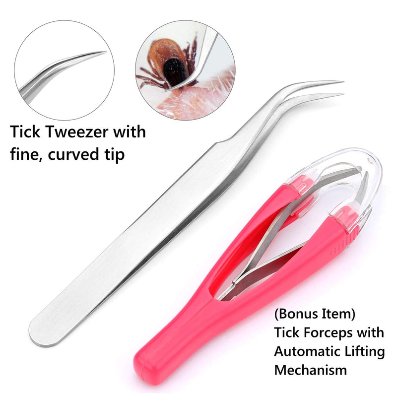 AIDBUCKS Premium Tick Removal Kit - Stainless Steel Tick Remover Hook Tweezers - Use for Cats Dogs Pets Humans Gray - BeesActive Australia