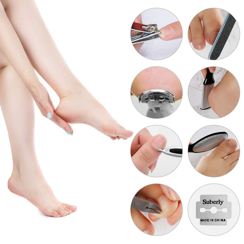 DZRZVD Foot Files Set Stainless Steel Curved/Flat Surface Foot File Cuticle Clipper Foot Nail Clipper Cuticle Pusher Cuticle Fork for Dead Skin Buffers Callus Remover Pedicures 10 in 1 / Black - BeesActive Australia
