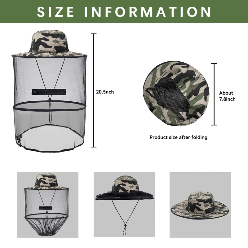Mosquito Hat with Removable Netting,Midge Head Net Hat for Outdoor Hiking, Fishing, Camping, Climbing Camouflage Gray - BeesActive Australia