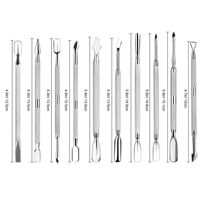 10Pcs Cuticle Pusher Remover and Cutter, TANOKY Double Ended Stainless Steel Cleaner Nail Gel Polish Removal, Durable Manicure Pedicure Nail Tools for Fingernails Toenails Silver - BeesActive Australia