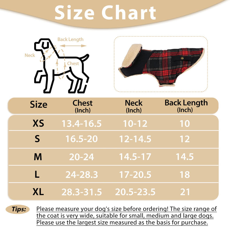 Preferhouse Winter Coat for Small and Medium Dogs, Puppy Plaid Jacket, Cotton Coat for Cold Weather, Windproof Warm Dog Garments, Pet Thickened Outfits Indoor Outdoor X-Small Red - BeesActive Australia