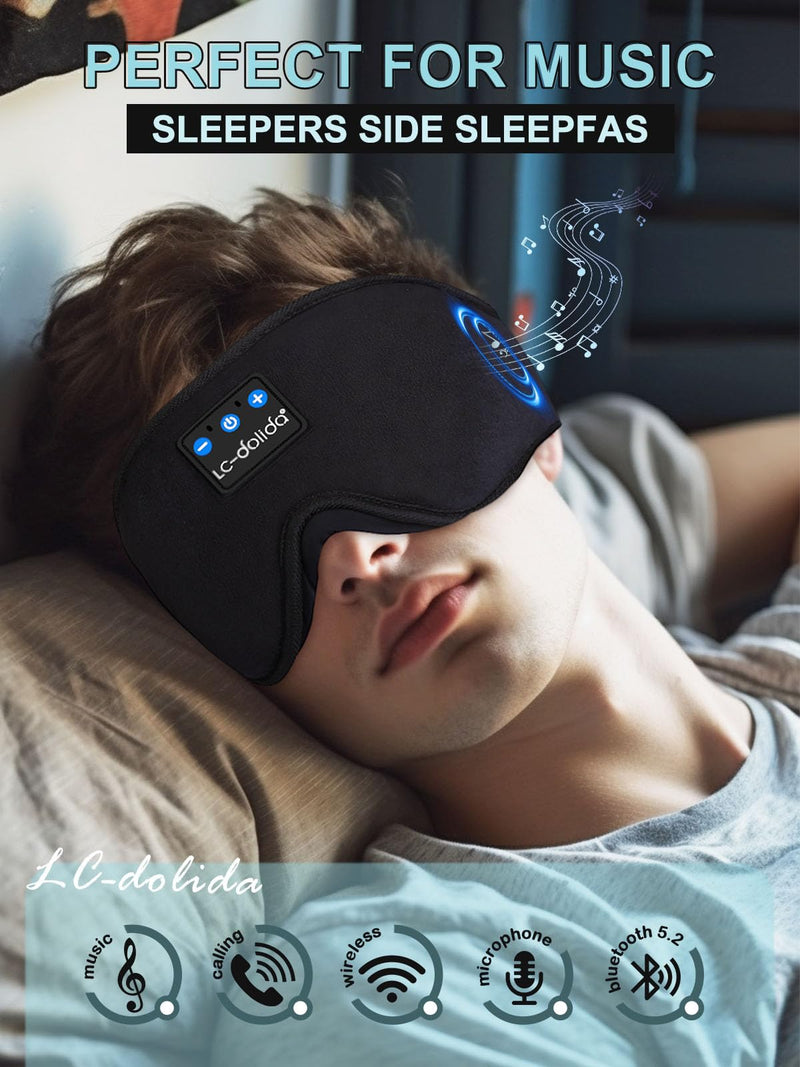 3D Sleep Mask with Sleep Headphones,Blackout Sleeping Eye Mask for Women/Men,Breathable and 0 Pressure Blindfold, Night Dream Mask with Travel Bag for Traveling Napping Rest Black - BeesActive Australia