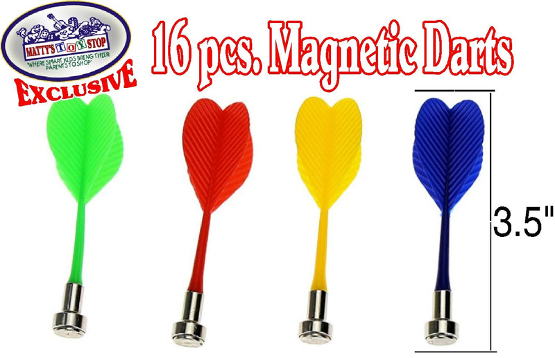 [AUSTRALIA] - Matty's Toy Stop Deluxe 16 Piece Magnetic Replacement Darts with Plastic Wings in Red, Blue, Green & Yellow Exclusive 
