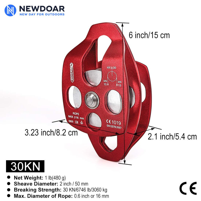 NewDoar 30 KN CE Certified Large Rescue Pulley Single/Double Sheave with Swing Plate - BeesActive Australia