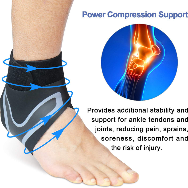 Beister 1 Pair Ankle Support Breathable Neoprene Compression Ankle Brace for Men and Women, Elastic Sprain Foot Warp for Sports Protect, Arthritis, Plantar Fasciitis, Achilles tendonitis, Recovery Black-2 L (Pack of 2) - BeesActive Australia