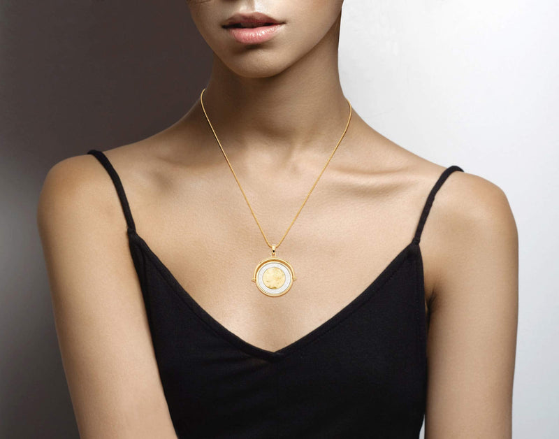 Miabella 18K Gold Over Sterling Silver Italian Genuine 500-Lira Reversible Flip Coin Pendant Necklace for Women, Chain 925 Medallion Necklace Made in Italy Length 20 Inches - BeesActive Australia