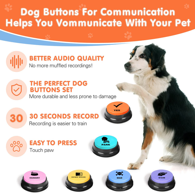 DCIAER Dog Buttons for Communication,Talking Buttons for Dogs,6 Recordable Sound Buttons + 24 Scene Patterns + Dog Button Mat，30 Second Recordable Answer Buzzer for Pet Sound Training Toy - BeesActive Australia