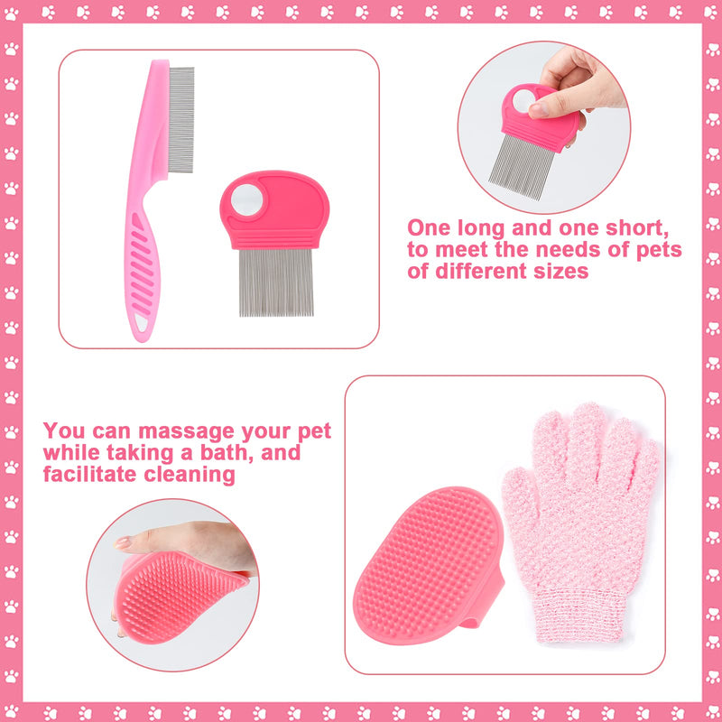 VCZONE 8 Pcs Small Animal Pink Grooming Kit, Rabbit Grooming Kit with Pet Nail Clipper and File, Flea Comb, Pet Shampoo Bath Brush , Pet Shedding Slicker Brush, Bath Massage Glove, Small Cleaning Comb - BeesActive Australia