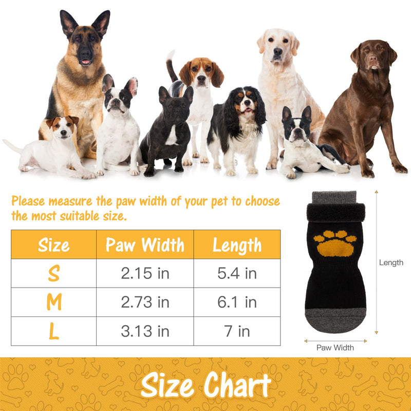 SCIROKKO 3 Pairs Anti-Slip Dog Socks - Adjustable Pet Non-Slip Paw Protection with Paw Pattern for Puppy Doggy Indoor Traction Control Wear on Floor M - Paw width 2.73 in Black - BeesActive Australia