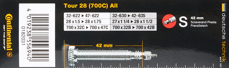 Continental Bike Tube (26"/27.5"/29"/700) 650 x 18-25 - 42mm Presta Valve - BeesActive Australia