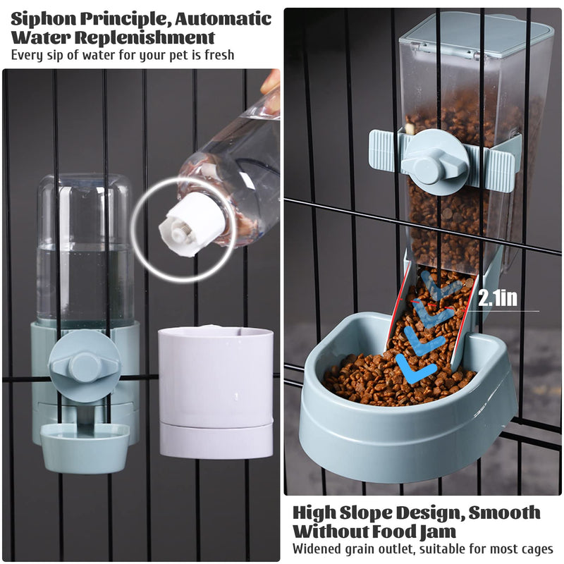Rabbit Food Water Dispenser Pet Automatic Feeder 2L Food Dispenser 17oz Waterer Small Animal Hanging Bottle Bowl Set for Rabbit Cat Small Dog Ferret Puppy Blue - BeesActive Australia