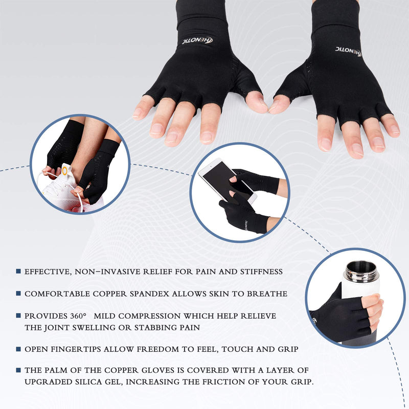 HENOTIC Copper Arthritis Gloves for Women Men, Fingerless Breathable & Moisture Wicking Arthritis Compression Gloves for Relieving Carpal Tunnel Aches, Rheumatoid Pains, Joint Swell Medium: 2 3/5''-3 1/8'' One Pair - BeesActive Australia