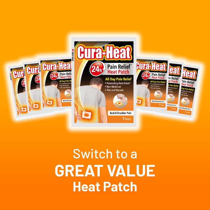 Cura-Heat Back and Shoulder Pain heat patche | 7 patches | Targeted Pain Relief | Pain relief up to 24h | Penetrating Heat Action - BeesActive Australia