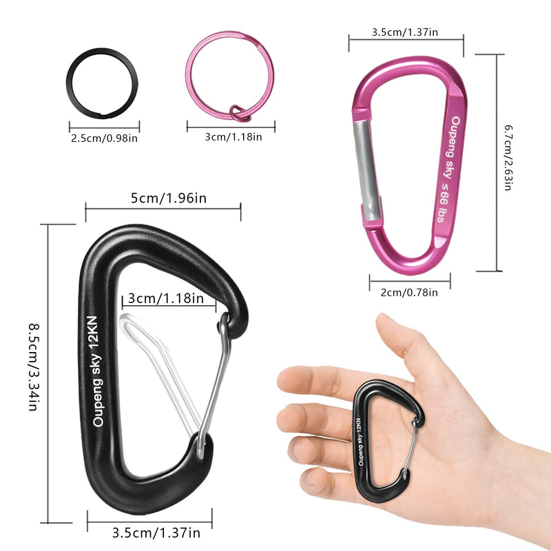 12PCS Carabiner Clips Set - 4pcs 12KN Heavy Duty Caribeaners 8pcs 66lbs Lightweight Caribeener Clips,D Ring Key Clip for Hammocks Camping Accessories Hiking Gym Keychain Locking Dog Leash and Harness - BeesActive Australia