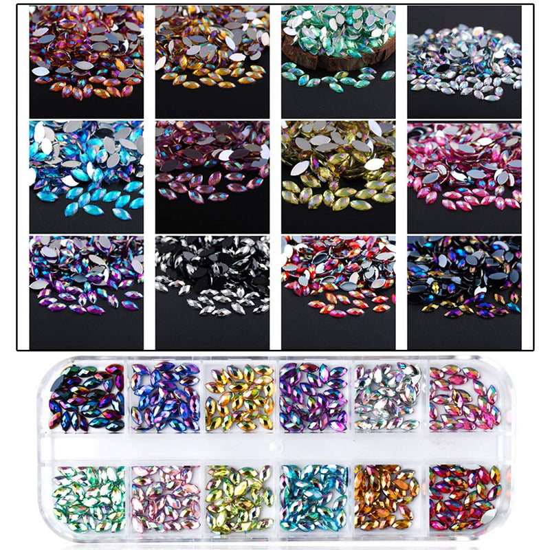 SILPECWEE 4 Boxes 3D Nail Art Decoration Flat-back Nail Rhinestones Crystal Metal Nail Studs Horse Eyes Manicure Kit With 1Pc Tweezers 1Pc Picker Pencil NO1 - BeesActive Australia