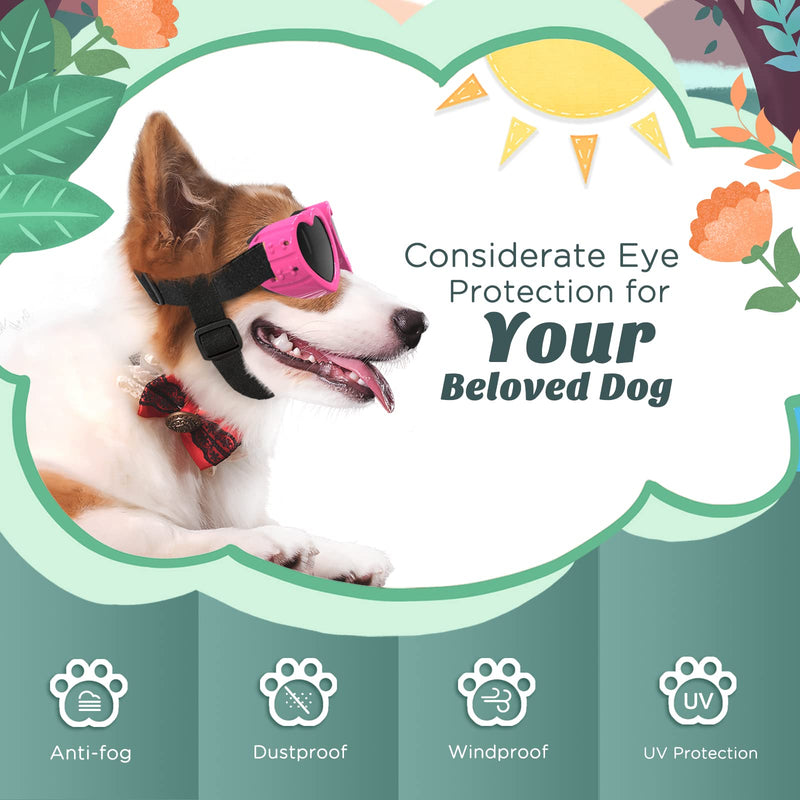 Lewondr Small Dog Sunglasses UV Protection Goggles Eye Wear Protection with Adjustable Strap Doggy Heart Shape Anti-Fog Sunglasses for Pet Dogs Sun Glasses Doggie Windproof Glasses Pink - BeesActive Australia