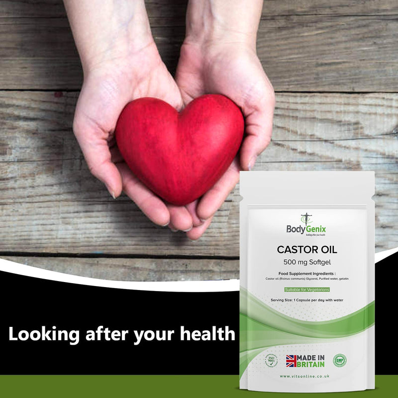 Bodygenix Castor Oil, Intestinal Health, Constipation Castor Oil 500mg Softgel Caps Bodygenix UK Made (30) 1 Month Supply 30 - BeesActive Australia
