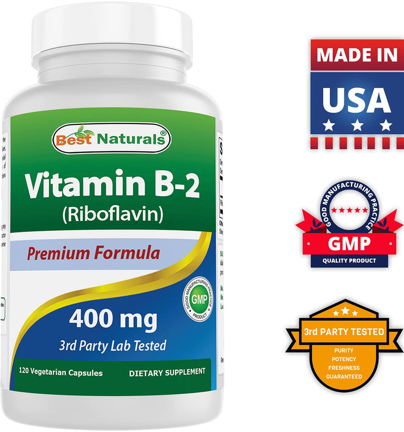 Best Naturals Vitamin B2 (Riboflavin) 400mg - Veggie Capsules - Conezyme Precursor - 120 Count (120 Count (Pack of 1)) 120 Count (Pack of 1) - BeesActive Australia