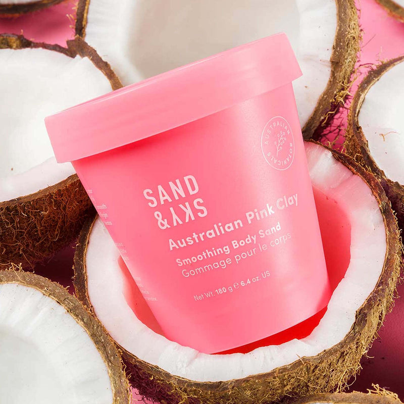 Sand & Sky Australian Pink Clay Smoothing Body Sand. Organic Exfoliating Body Scrub - BeesActive Australia