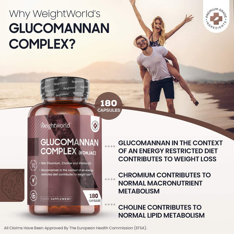 Glucomannan Complex 3000mg - Vegetarian Diet Supplement Complex Capsules - with Natural Fibre Powder & Vitamin D, Chromium & Choline - Made in EU - BeesActive Australia