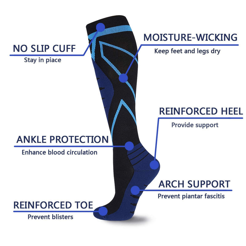 Compression Socks for Men & Women Medical Grade 20-30mmHg Knee High Sports Socks for Running, Cycling, Fitness Blue - BeesActive Australia