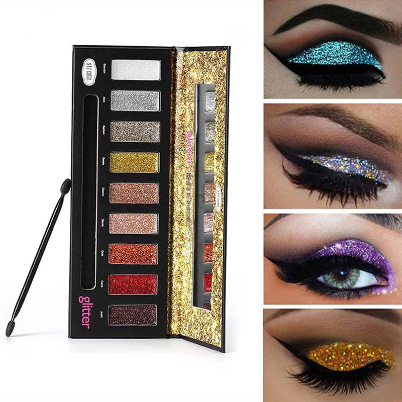 Eyret Glitter Eyeshadow Palette 9 Colors Metallic Shiny Party Eyeshadows Diamond Highly Pigments Eyeshadow Cosmetics for Women and Girls - BeesActive Australia