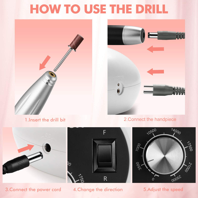 Acrylic Nail Drill - BTArtbox Nail Drill Machine, Professional Nail Drill Electric Nail Drills for Acrylic Nails Efile Nail Drill E File Kit for Home Salon Use, White - BeesActive Australia