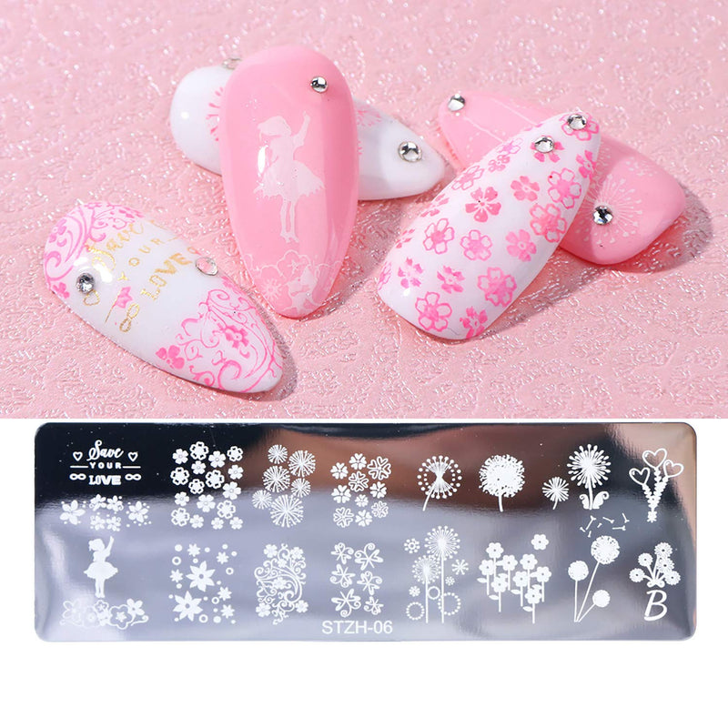 Nail Stamp Plates Set, 5 Pcs Nail Stamping Plates + 1 Stamper + 2 Scraper Flower, Lovers, Love, Unicorn, etc Nail Plate Template Image Plate DIY Stainless Steel Nail Image Polish Template Kit - BeesActive Australia