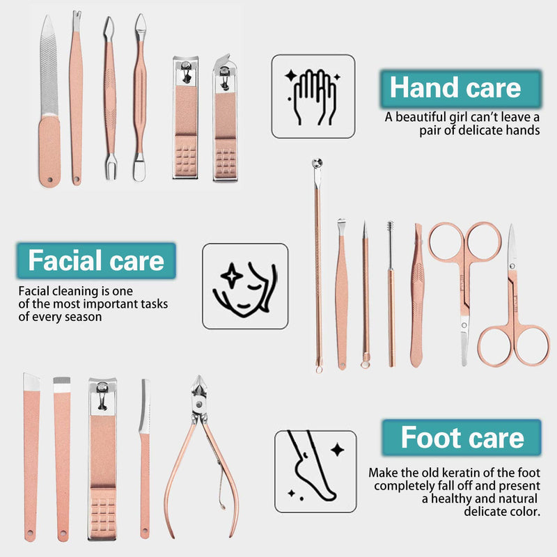 Manicure Pedicure Kit Nail Clippers Set High Quality Fingernails & Toenails Vibrissac Scissor 18 Pieces Best Care Grooming Tools for Man & Women Gift with Travel Case (Pink_18in1) Pink_18in1 - BeesActive Australia