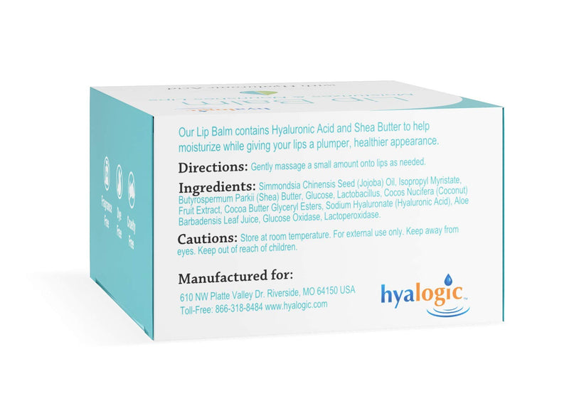 Hyalogic Episilk Hydrating Lip Balm w/Hyaluronic Acid | Dry Lips | Natural Moisturizing Lip Balm | Gluten & Fragrance Free, Unflavored (0.5 oz) 0.5 Ounce (Pack of 1) - BeesActive Australia