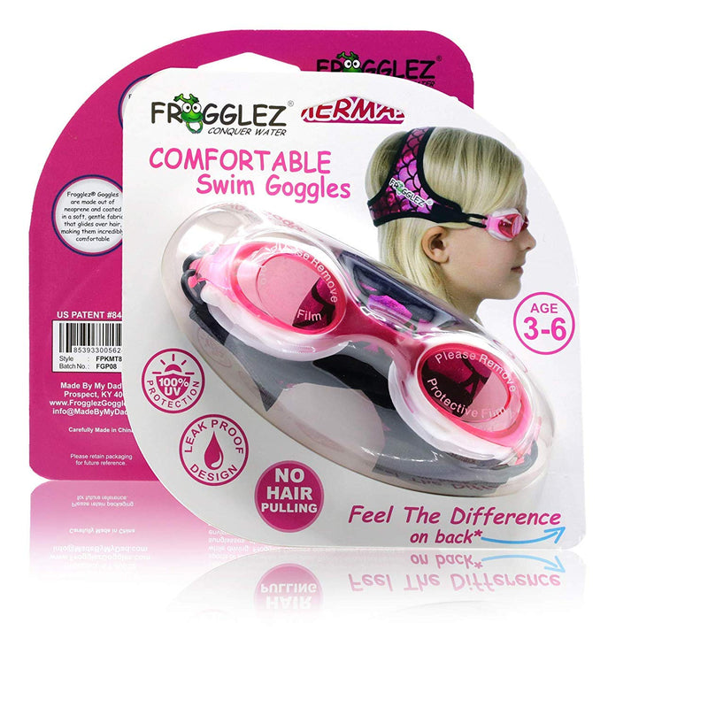 Frogglez Kids Swim Goggles with Pain-Free Strap | Ideal for Ages 3 – 10 in Swimming Lessons | Leakproof, No Hair Pulling, UV Protection | Swimming Goggles for Kids Recommended by Olympic Swimmers Mermaid - BeesActive Australia