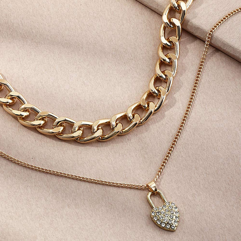 Kercisbeauty Miami Cuban Link Chain Gold Choker Rhinestones Heart Lock Charm Necklace for Women and Girls - BeesActive Australia