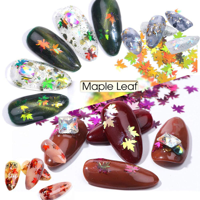 Maple Leaves Glitter Fall Nail Art Sequins Nail Designer Glitter Kits Decals Nail Supplies Holographic Nail Accessories Decorations Nail for Women Girls Colored Acrylic Fall Maple Leaf 6 Box - BeesActive Australia