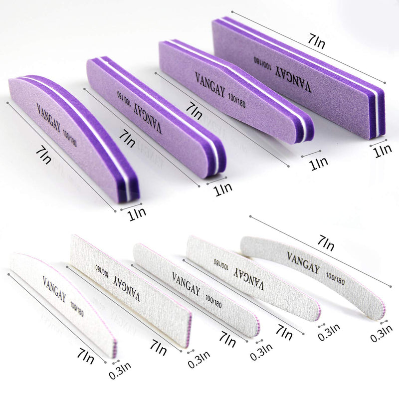 Nail Files and Buffers, 12 PCS Professional Nail File Set 100/180 Grit Double Sided Emery Boards Manicure Tools for Acrylic and Natural Nails - BeesActive Australia