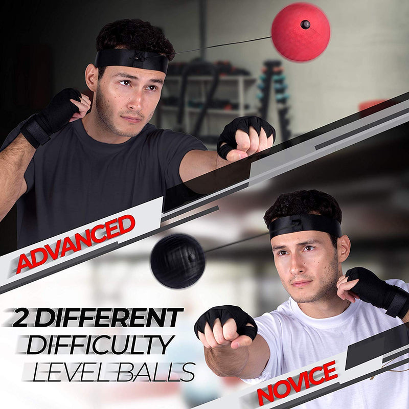 BOXERPOINT Boxing Reflex Ball for Adults and Kids - React Reflex Balls on String with Headband, Carry Bag and Hand Wraps - Improve Hand Eye Coordination, Punching Speed, Fight Reaction 2 Difficulty Level Balls - BeesActive Australia