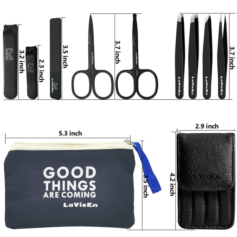 LaVieEn 9 in 1 Manicure Set with Canvas Case, Travel Grooming Set for Women and Men, Nail Clippes Set, Tweezers Set and Beauty Scissors for Nail Care and Facial Care (Dark Blue-Black) Dark Blue-Black - BeesActive Australia