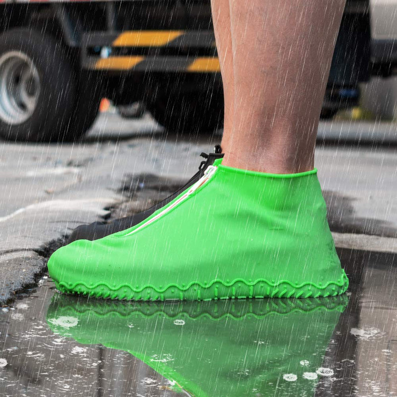 CHUHUAYUAN Waterproof Silicone Shoe Covers, Reusable Foldable Not-Slip Rain Shoe Covers with Zipper,Shoe Protectors Overshoes Rain Galoshes for Kids,Men and Women(1 Pair) Green Large - BeesActive Australia