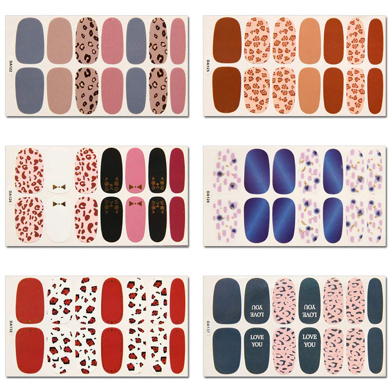 WOKOTO 6 Sheets Dotting Nail Art Polish Wraps Sticker Strips With 1Pc Nail File Leopard Print Adhesive Manicure Decal Design Kit KIT4 - BeesActive Australia