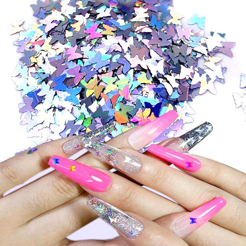 3D Holographic Butterfly Laser Nail Glitter Splarkly Nail Sequins Flake 12 Shape Star Moon Flame Mapple Heart Acrylic Manicure Ultrathin Face Body Glitters for Nail Art Decoration & DIY Crafting - BeesActive Australia