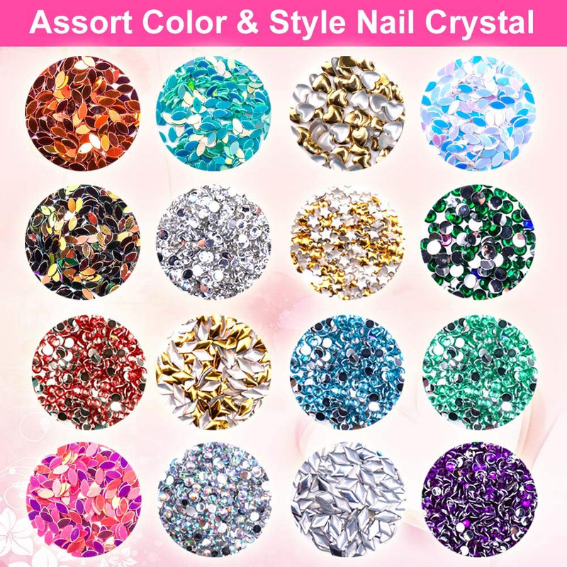6400pcs Nail Art Rhinestones Nail Crystal Gems Nail Diamonds, Gold Silver Nail Art Studs Colorful Nail Sequins & Rhinestones for Nails Kit with Tweezers and Wax Pen for Nail Art Supplies Accessories - BeesActive Australia