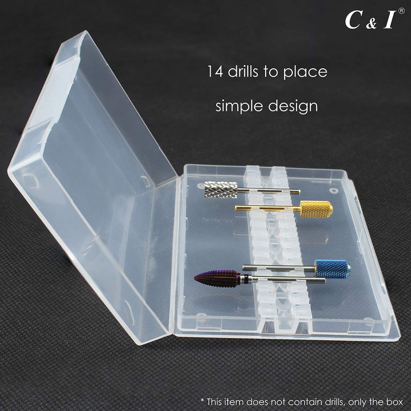 C & I Nail Drill Bit Holder, Max 14 Nail Drills Hold, Dustproof, Clear, Portable Mini Box, Easy to Carry-on, E-File Box (Drill Bits Not Include) - BeesActive Australia