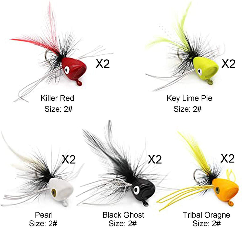 Aventik EUPHENG Super Realistic Flies Bass Popper Fly Dry Fly Fishing Flies Kit, Trout Streamer Fly Poppers (with Waterproof Fly Box) 10PC Combo A - BeesActive Australia
