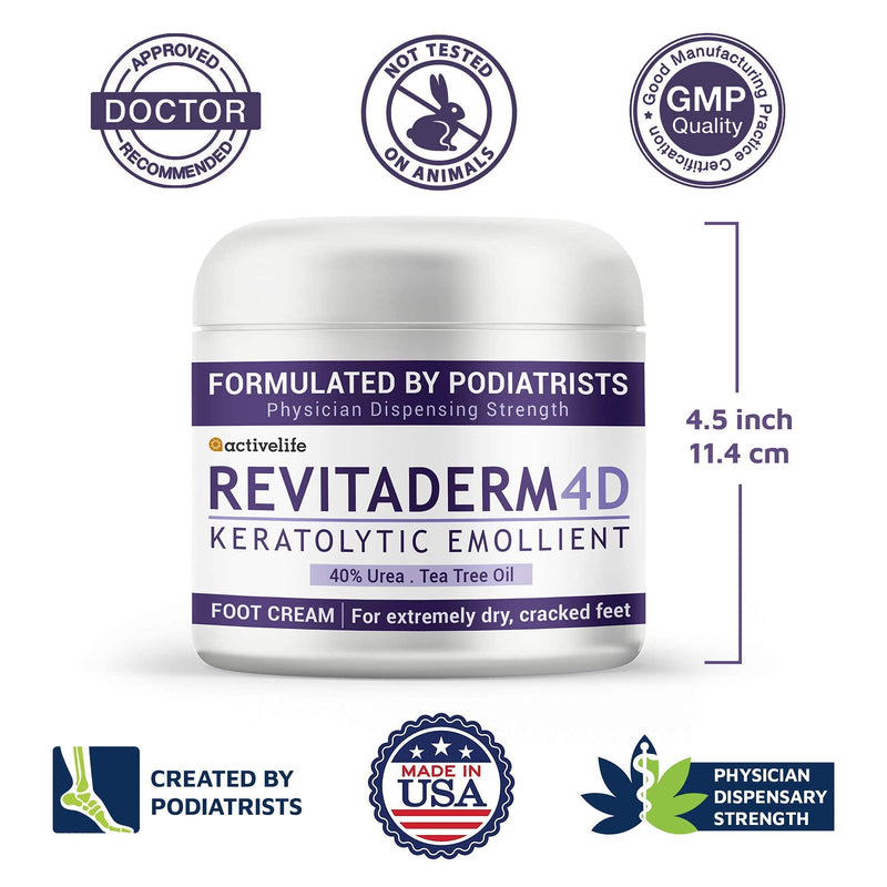 Revitaderm 40% Urea Cream for Calloused, Cracked Feet, Heels & Elbows - Best Callus Remover Lotion Urea Cream 40 Percent for Feet 4oz with Pumice Stone, Softens & Rehydrates Rough, Cracked, Dry Skin 4 Ounce (Pack of 1) - BeesActive Australia