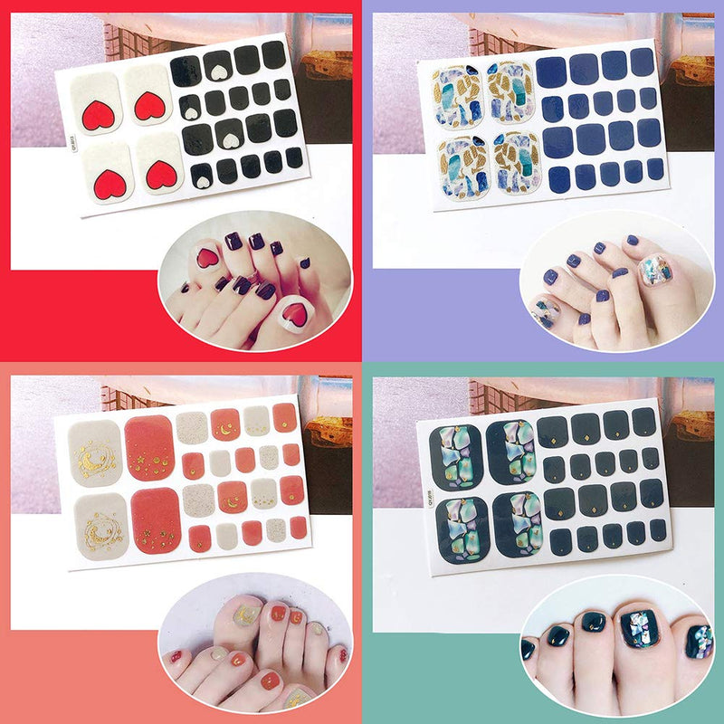 DANNEASY 12 Sheets Adhesive Toe Nail Wraps Polish Decal Strips with 1Pc Nail File + Wood Cuticle Stick Mix-Color Nail Art Stickers Manicure Kit for Women kit 2 - BeesActive Australia