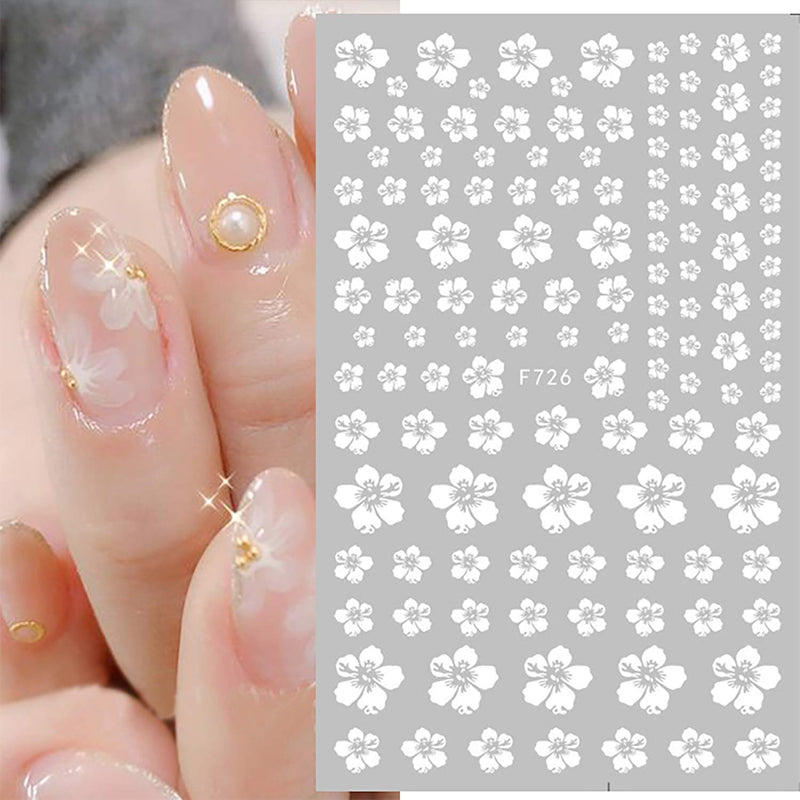 8 Sheets Gold White Small Flower Nail Art Stickers Decals,3D Self-adhesive Flowers Cherry Blossoms Nail Design For Acrylic Nails Supplies,DIY Manicure Nail Decoration Beauty Accessories - BeesActive Australia