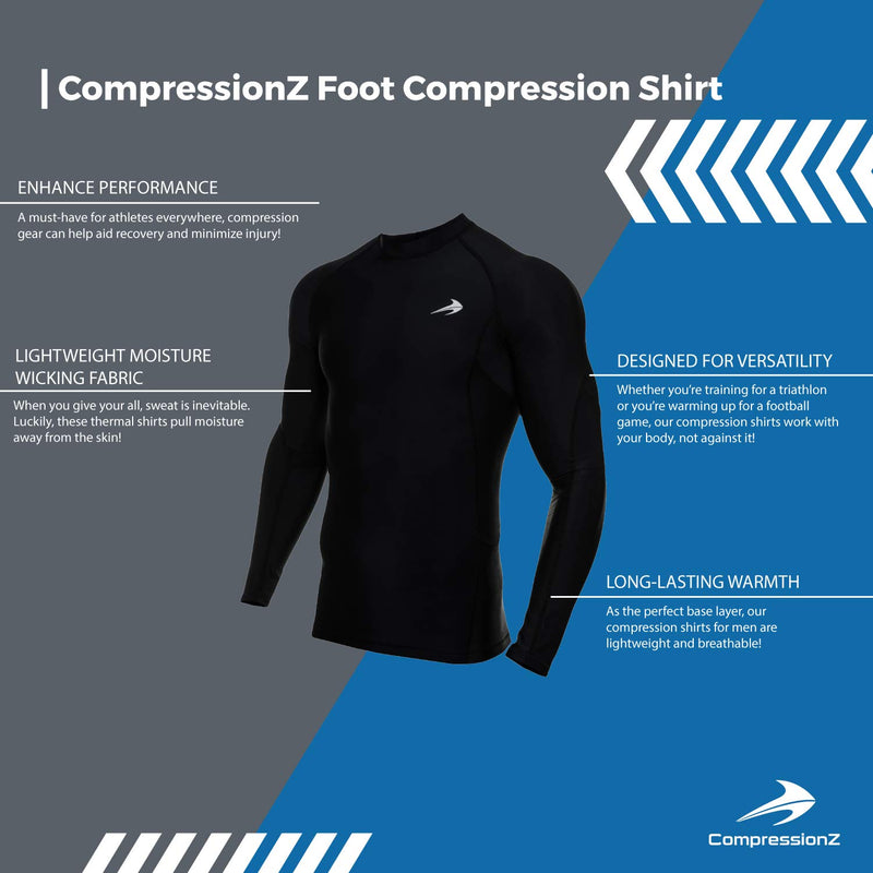 [AUSTRALIA] - CompressionZ Mens Quick Dry Compression Long Sleeve Baselayer Athletic Shirt Black X-Large 
